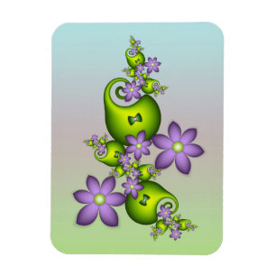 Floral Fantasy Lila Flowers Green Shapes Fractal Magneet