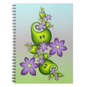 Floral Fantasy Lila Flowers Green Shapes Fractal Notitieboek