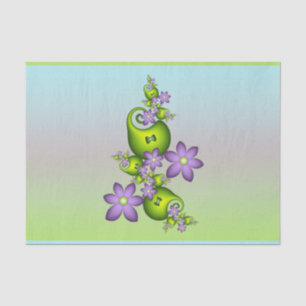 Floral Fantasy Lila Flowers Green Shapes Fractal Tissuepapier