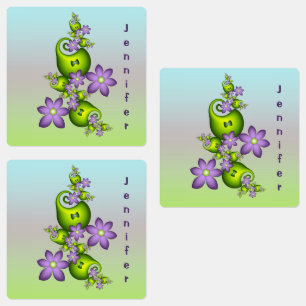 Floral Fantasy Lila Flowers Green Shapes Labels