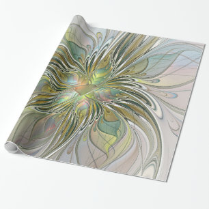 Floral Fantasy Modern Fractal Art Flower met Gold Cadeaupapier