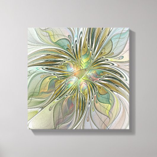 Floral Fantasy Modern Fractal Art Flower met Gold Canvas Afdruk (Voorkant)