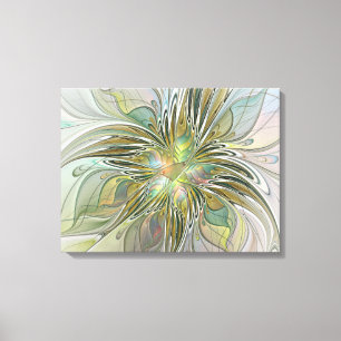 Floral Fantasy Modern Fractal Art Flower met Gold Canvas Afdruk