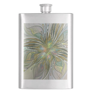 Floral Fantasy Modern Fractal Art Flower met Gold Flacon
