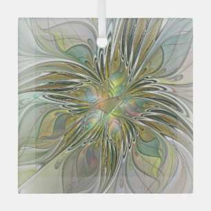 Floral Fantasy Modern Fractal Art Flower met Gold Glas Ornament