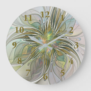 Floral Fantasy Modern Fractal Art Flower met Gold Grote Klok