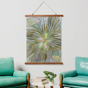 Floral Fantasy Modern Fractal Art Flower met Gold Hangend Wandkleed
