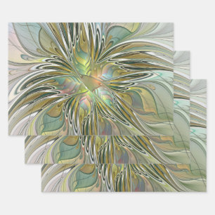 Floral Fantasy Modern Fractal Art Flower met Gold Inpakpapier Vel