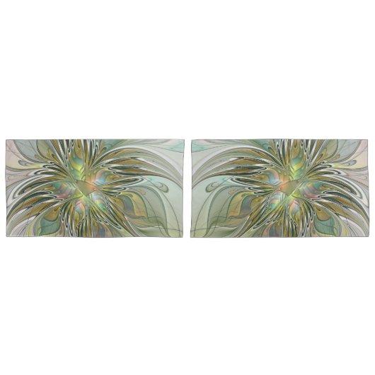 Floral Fantasy Modern Fractal Art Flower met Gold Kussensloop (Voorkant-Set)