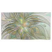 Floral Fantasy Modern Fractal Art Flower met Gold Kussensloop (Voorkant-Links)