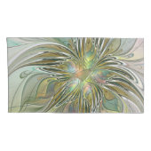 Floral Fantasy Modern Fractal Art Flower met Gold Kussensloop (Achterkant-Rechts)