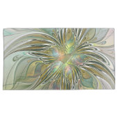 Floral Fantasy Modern Fractal Art Flower met Gold Kussensloop (Voorkant-Rechts)