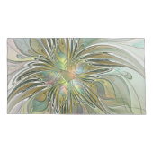 Floral Fantasy Modern Fractal Art Flower met Gold Kussensloop (Achterkant-Links)