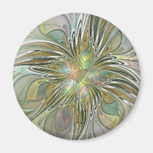 Floral Fantasy Modern Fractal Art Flower met Gold Magneet