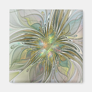 Floral Fantasy Modern Fractal Art Flower met Gold Magneet