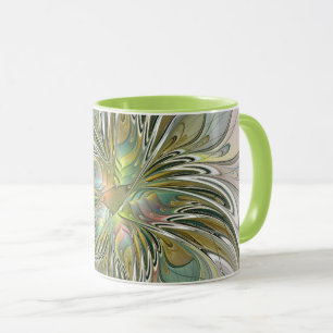 Floral Fantasy Modern Fractal Art Flower met Gold Mok