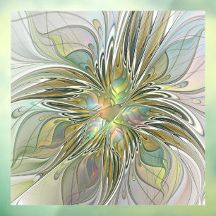 Floral Fantasy Modern Fractal Art Flower met Gold Raamsticker