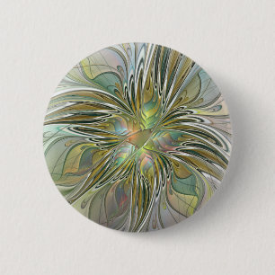 Floral Fantasy Modern Fractal Art Flower met Gold Ronde Button 5,7 Cm