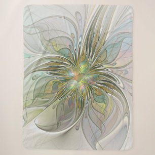 Floral Fantasy Modern Fractal Art Flower met Gold Sherpa Deken