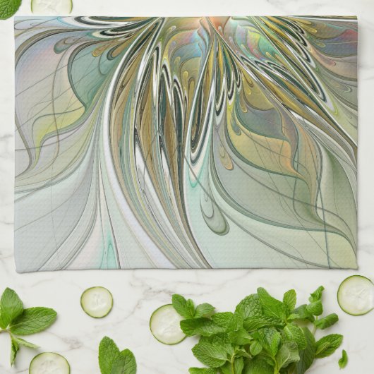 Floral Fantasy Modern Fractal Art Flower met Gold Theedoek (Gevouwen)