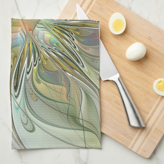 Floral Fantasy Modern Fractal Art Flower met Gold Theedoek (Quarter Fold)