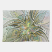 Floral Fantasy Modern Fractal Art Flower met Gold Theedoek (Horizontaal)