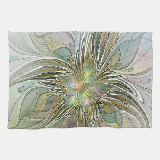 Floral Fantasy Modern Fractal Art Flower met Gold Theedoek (Horizontaal)