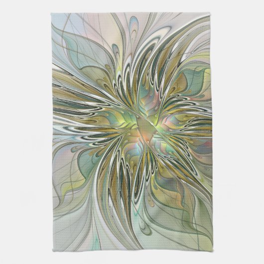 Floral Fantasy Modern Fractal Art Flower met Gold Theedoek (Verticaal)