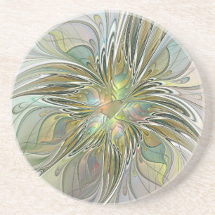 Floral Fantasy Modern Fractal Art Flower met Gold Zandsteen Onderzetter