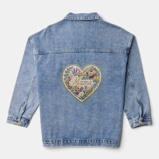 Floral Faux Embroidery Heart Mama