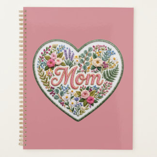 Floral Faux Embroidery Heart Mom