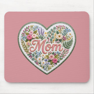 Floral Faux Embroidery Heart Mom Muismat