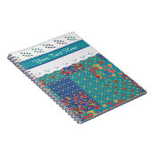 Floral Faux Patchwork sur Turquoise, Carnet en den (Côté Droit)