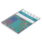 Floral Faux Patchwork sur Turquoise, Carnet en den (Côté gauche)