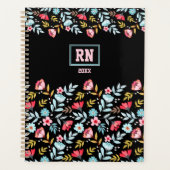 Floral Feminine noir rose bleu couleur Monogramme (Devant)
