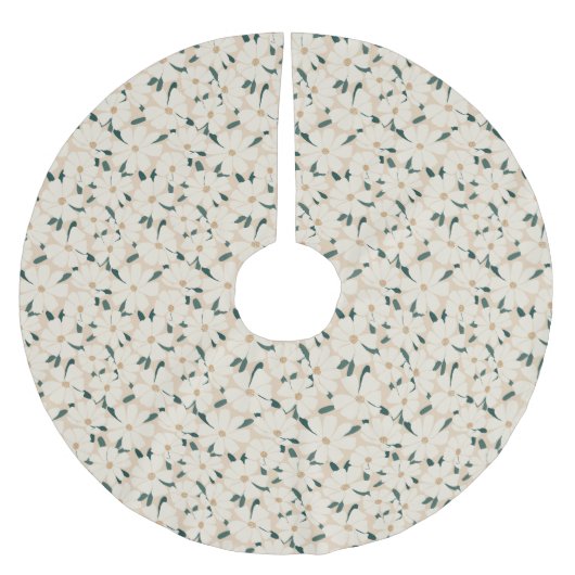  Floral Festive Cream and Green Flowers Kerstboom Rok (Voorkant)