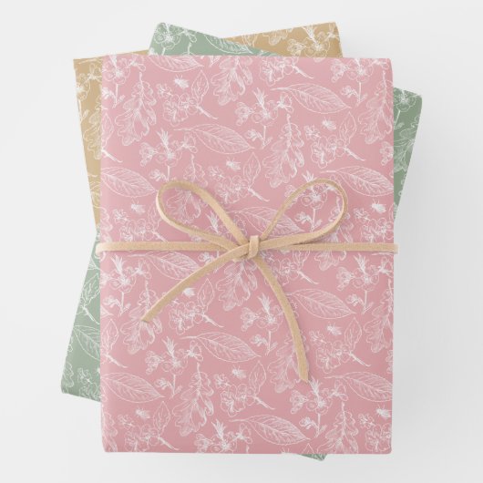 Floral Feuille Art Motif Sur Sage Rose Vert Beige (En situation)