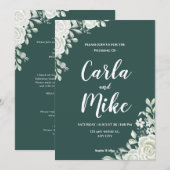 Floral Feuille Verte Tout en un mariage Invitation (Devant / Derrière)
