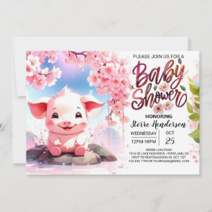 Floral Fiesta Piglet's Roze Boerderij Baby shower Kaart