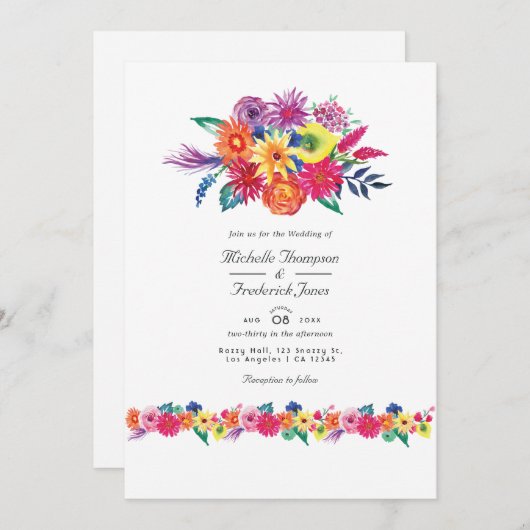 Floral Fiesta QR Code RSVP Weddenschap Kaart (Voorkant / Achterkant)
