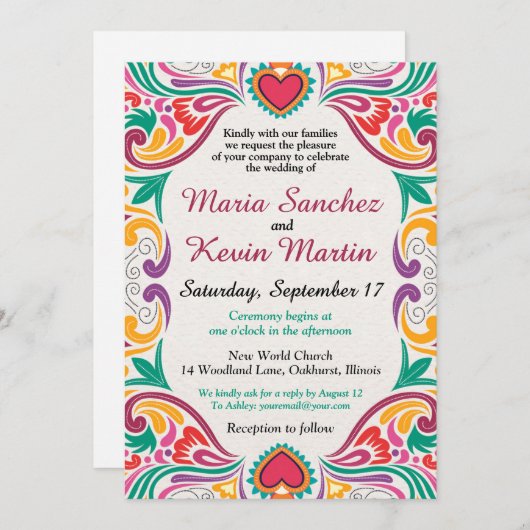 Floral Fiesta Spaanse bruiloft uitnodiging (Voorkant / Achterkant)