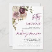 Floral Fifty and Fabulous Script Birthday Party Kaart (Voorkant)