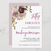 Floral Fifty and Fabulous Script Birthday Party Kaart (Voorkant / Achterkant)