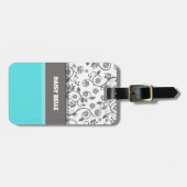 Floral Filigree Aqua Blue Bagagelabel (Voorkant horizontaal)