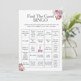 Floral Find the Guest Bridal Shower Bingo game Kaart