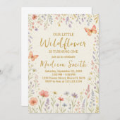 Floral First Birthday Invitation Kaart (Voorkant / Achterkant)