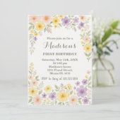 Floral First Birthday Invitation Kaart (Staand voorkant)