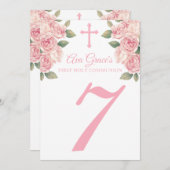 Floral First Heilige Communetabelnummer Kaarten (Voorkant / Achterkant)