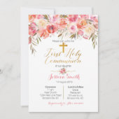 Floral First Holy Communion Invitations Rose Gold (Devant)