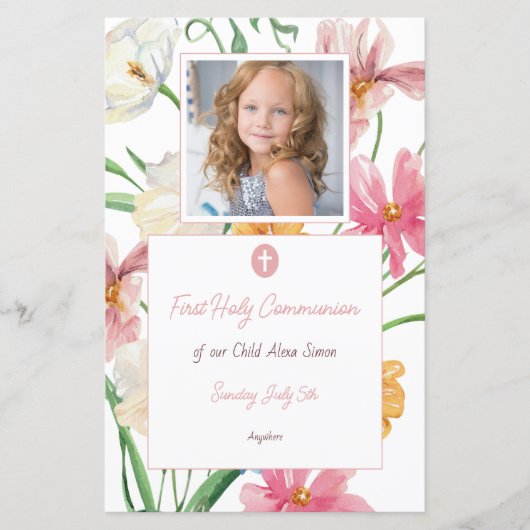 Floral First Holy Communion Menu photo (Devant)